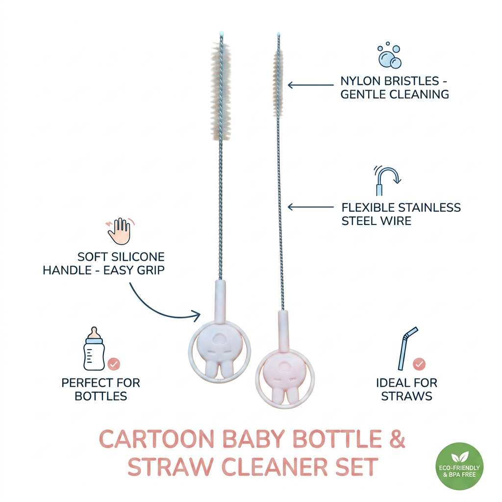 Kids Boon 2-Piece Straw & Narrow Tube Cleaning Brush Set - Pink Bunny