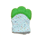Premium Silicone Baby Teething Mitten – Soft Cotton Infant Teether Glove for Soothing Sore Gums (Polka Dot / Green)