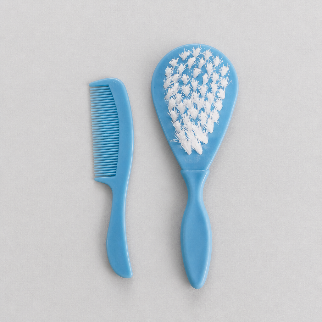 Kids Boon Gentle Baby Comb and Hairbrush Set – Soft Bristle Cradle Cap Brush & Fine-Tooth Detangling Comb for Newborns and Toddlers