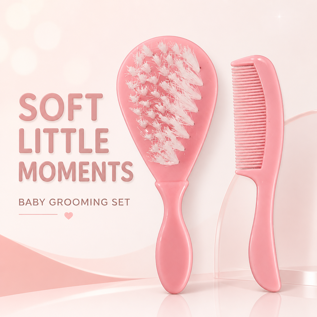 Kids Boon Gentle Baby Comb and Hairbrush Set – Soft Bristle Cradle Cap Brush & Fine-Tooth Detangling Comb for Newborns and Toddlers