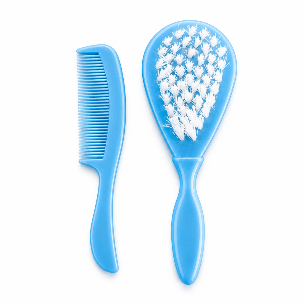 Kids Boon Gentle Baby Comb and Hairbrush Set – Soft Bristle Cradle Cap Brush & Fine-Tooth Detangling Comb for Newborns and Toddlers