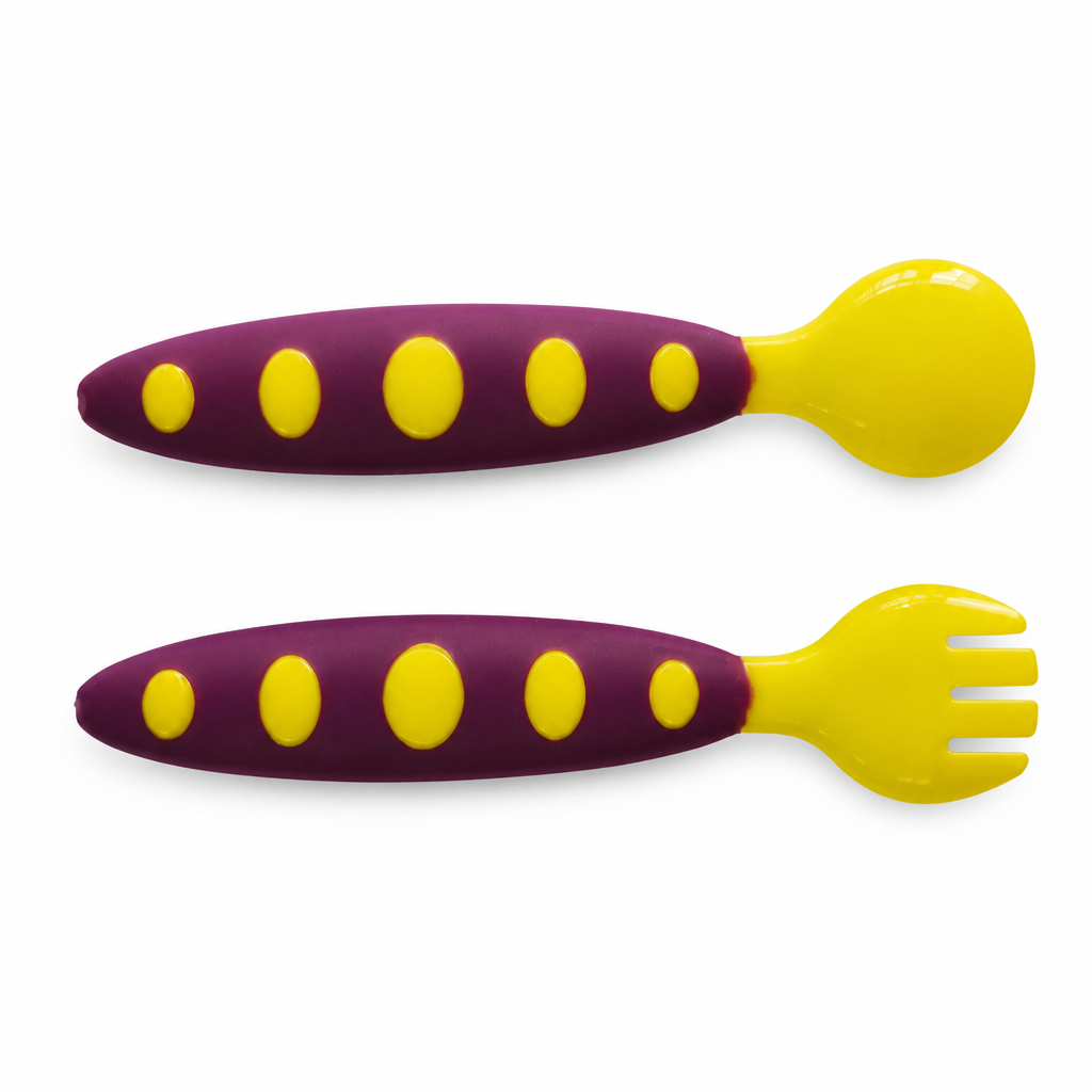 Tiny Bites Easy-Grip Baby Spoon and Fork Set – Self-Feeding Training Utensils