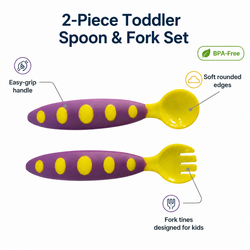 Tiny Bites Easy-Grip Baby Spoon and Fork Set – Self-Feeding Training Utensils
