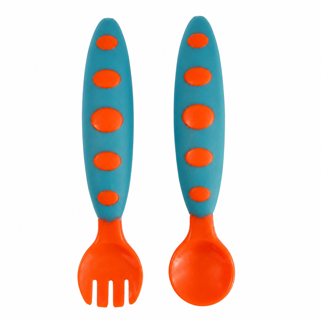 Tiny Bites Easy-Grip Baby Spoon and Fork Set – Self-Feeding Training Utensils