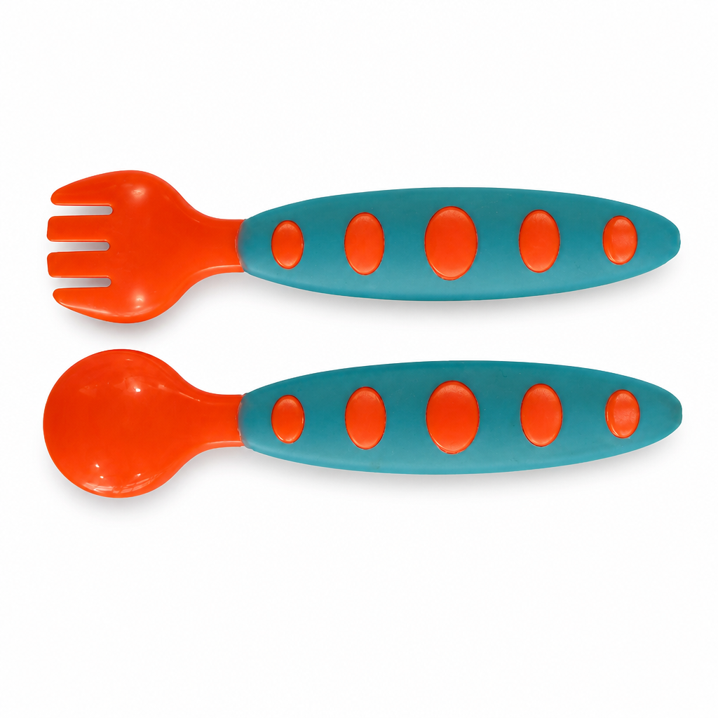 Tiny Bites Easy-Grip Baby Spoon and Fork Set – Self-Feeding Training Utensils