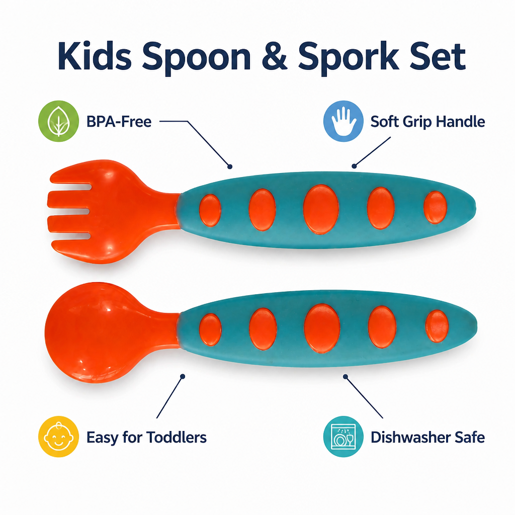 Tiny Bites Easy-Grip Baby Spoon and Fork Set – Self-Feeding Training Utensils