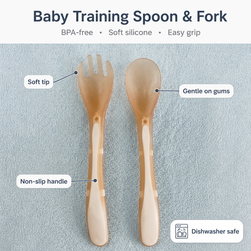Kids Boon Ergonomic Self-Feeding Baby Spoon and Fork Set