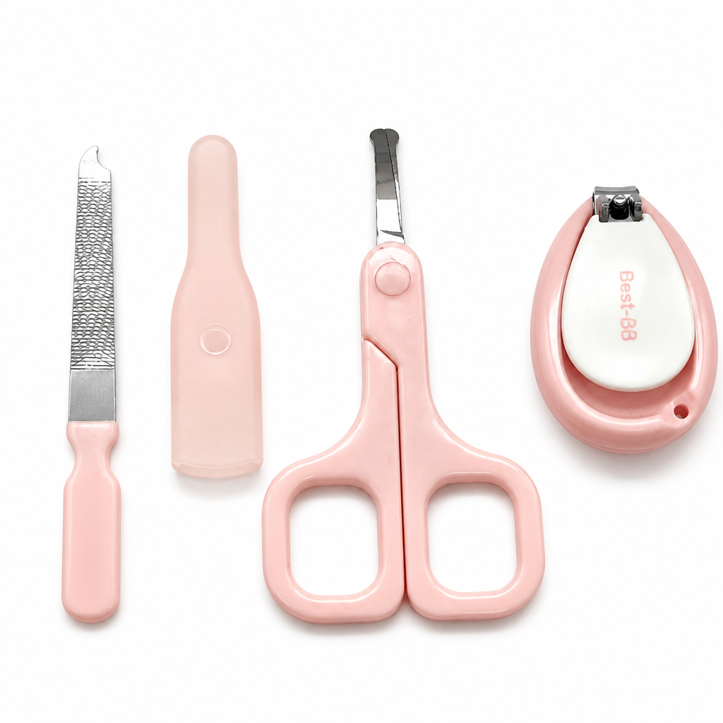 Kids Boon 4-Piece Baby Nail Care Kit | Newborn Grooming Set with Safety Scissors & Clipper | Soft Pink