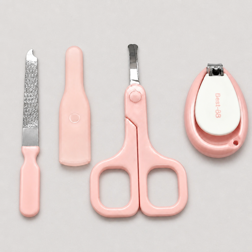 Kids Boon 4-Piece Baby Nail Care Kit | Newborn Grooming Set with Safety Scissors & Clipper | Soft Pink