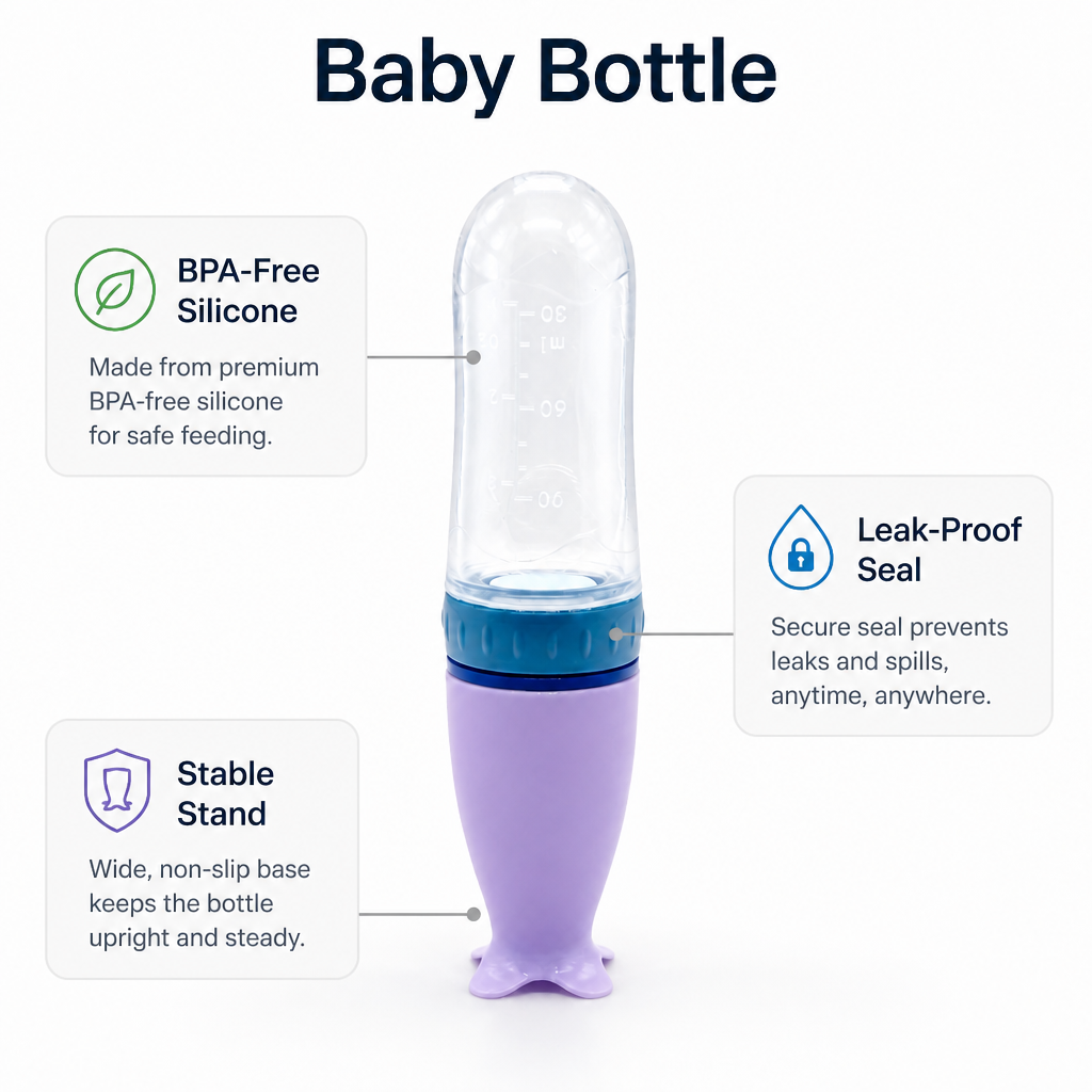 Silicone Baby Food Dispensing Spoon & Squeeze Feeder (90ml) | Mess-Free Infant Weaning Tool