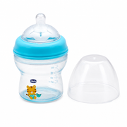 Chicco Wide Neck Baby Feeding Bottle - 150ml, Blue Tiger Print | Soft Silicone Teat