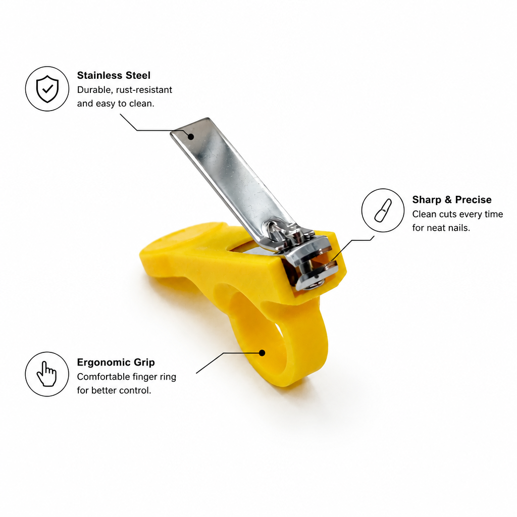 Kids Boon Ergonomic Baby Nail Clipper with Secure-Grip Finger Ring - Safe for Newborns & Infants (Yellow)