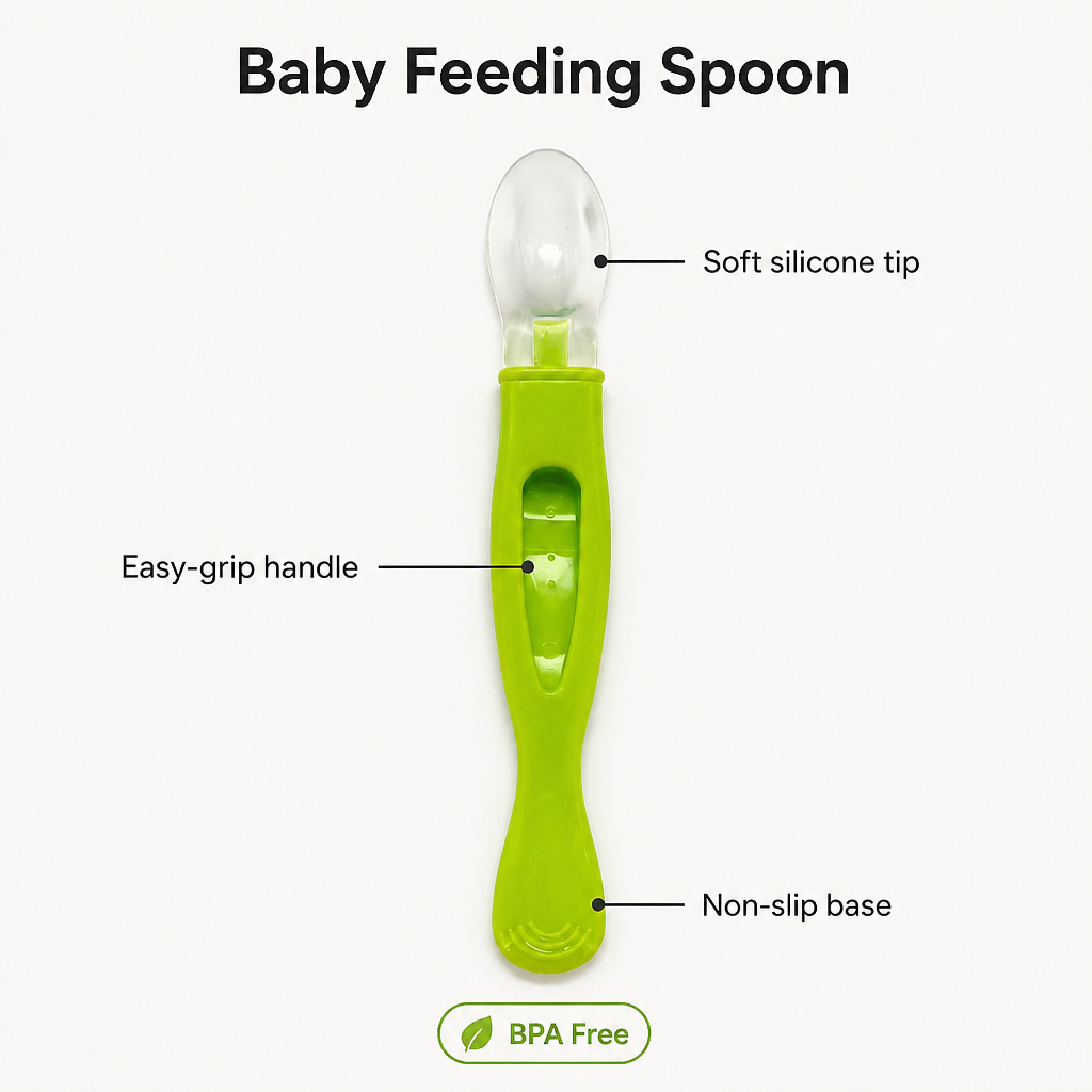 Kids Boon Silicone Baby Squeeze Feeding Spoon | Food Dispensing Feeder for Weaning & Purees | Green