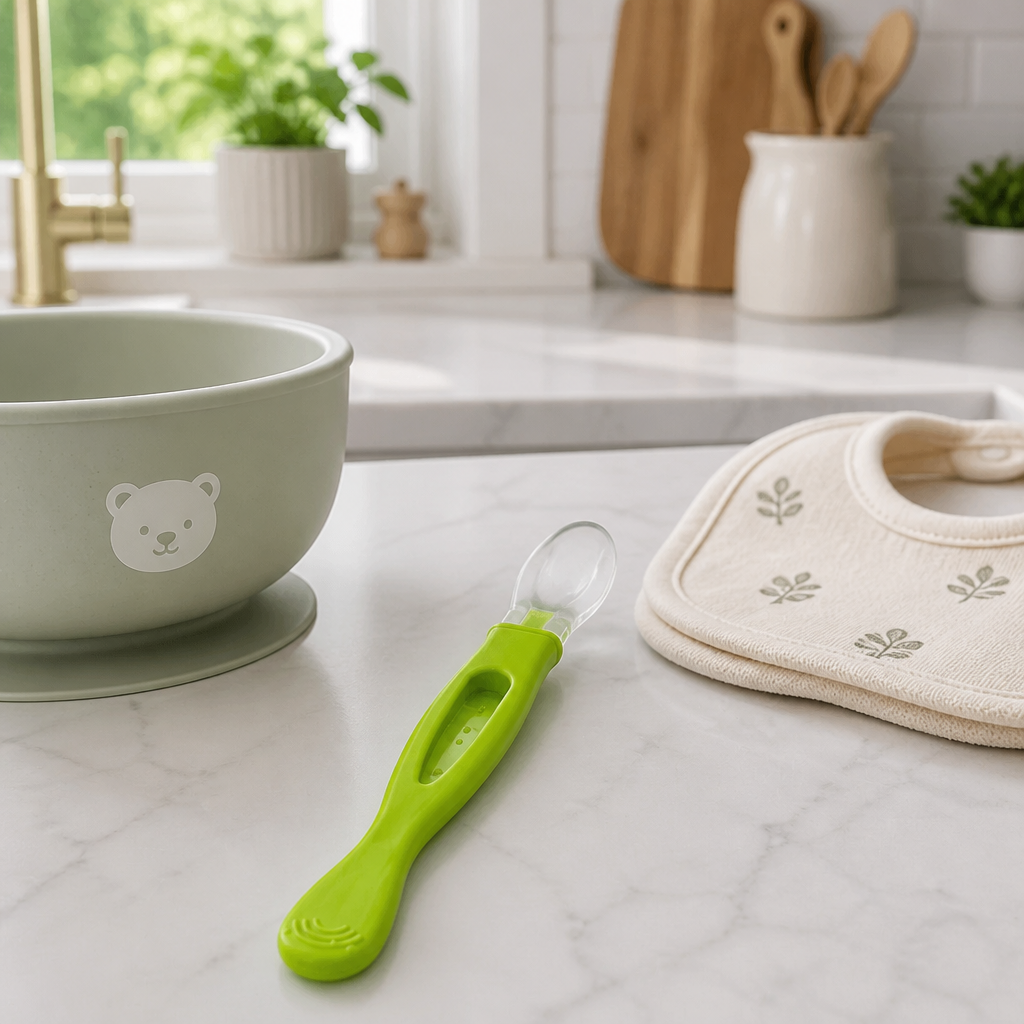 Kids Boon Silicone Baby Squeeze Feeding Spoon | Food Dispensing Feeder for Weaning & Purees | Green