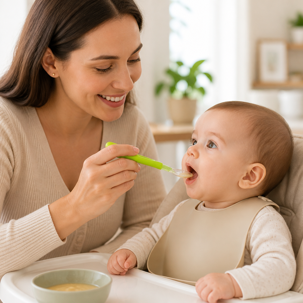 Kids Boon Silicone Baby Squeeze Feeding Spoon | Food Dispensing Feeder for Weaning & Purees | Green