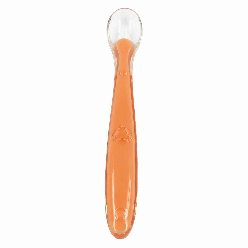 Kids Boon Soft Silicone Baby Feeding Spoon – BPA-Free Infant Weaning Spoon with Ergonomic Handle (Orange)