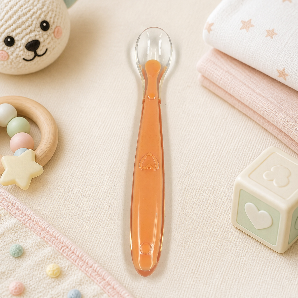 Kids Boon Soft Silicone Baby Feeding Spoon – BPA-Free Infant Weaning Spoon with Ergonomic Handle (Orange)