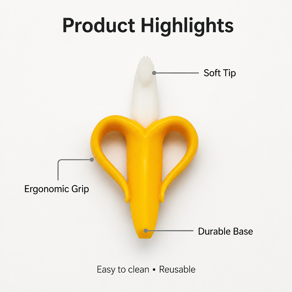 Kids Boon™ Banana Silicone Baby Teether & Training Toothbrush | BPA-Free Infant Teething Toy