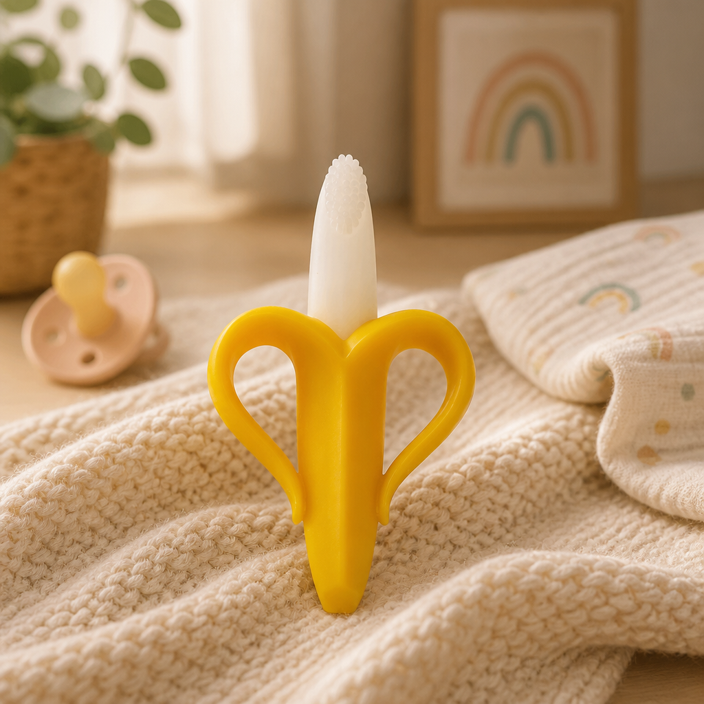 Kids Boon™ Banana Silicone Baby Teether & Training Toothbrush | BPA-Free Infant Teething Toy