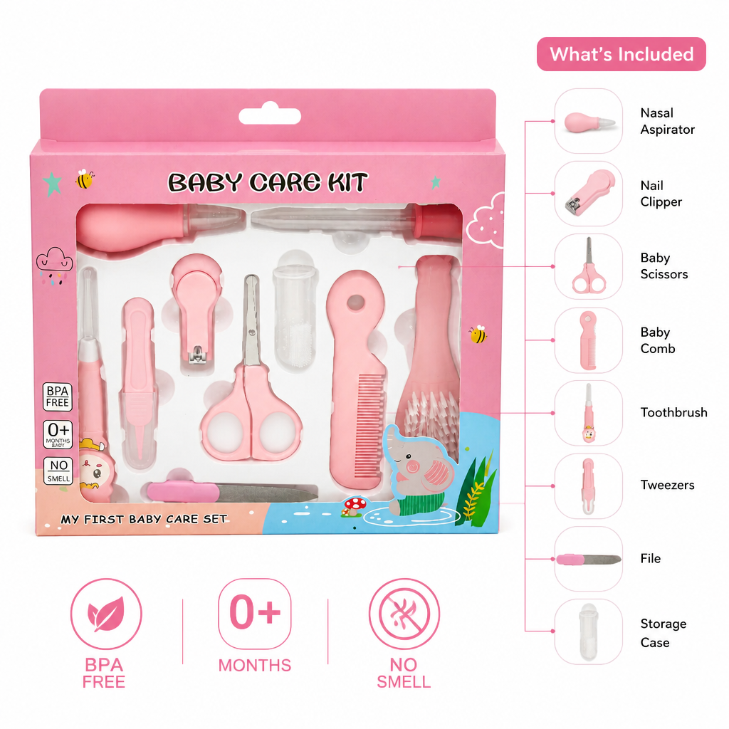 Kids Boon 10-in-1 Essential Baby Grooming & Healthcare Kit | Newborn Care Set | Pink | BPA-Free