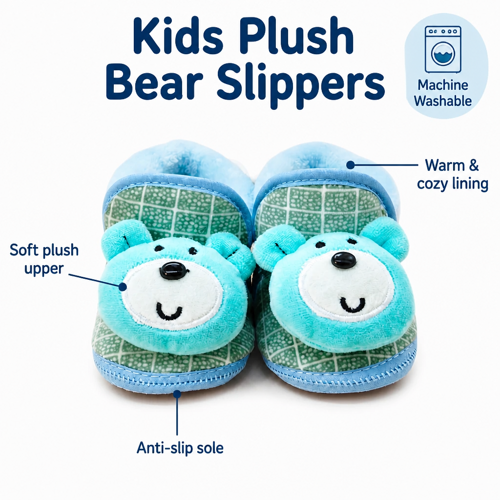 Soft Plush Teddy Bear Baby Booties | Blue Fleece Lined Infant Slippers | Cozy Pre-Walker Crib Shoes