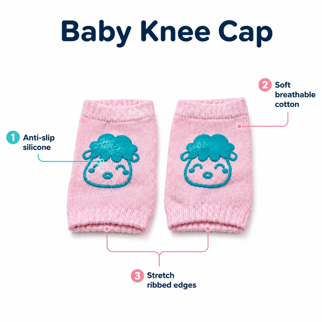 Adorable Anti-Slip Baby Knee Pads for Crawling | Soft Knit Infant Knee Protectors - Pink