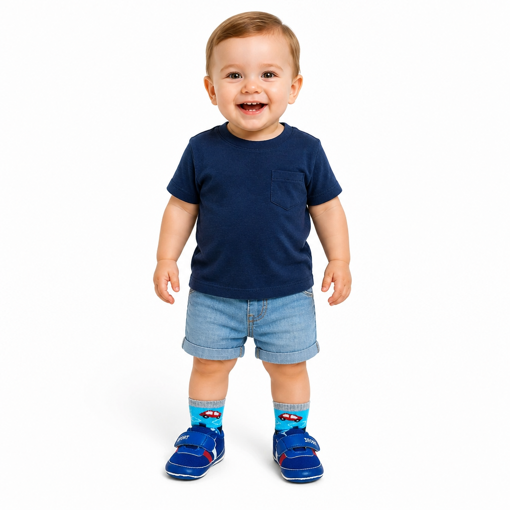 Kids Boon Sporty Blue Baby Sneakers & Matching Socks Set | Soft Sole Pre-Walker Shoes