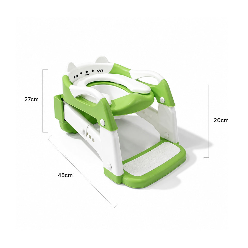 3-in-1 Foldable Toddler Potty Training Seat with Step Stool Ladder | Green Potty Chair for Boys & Girls