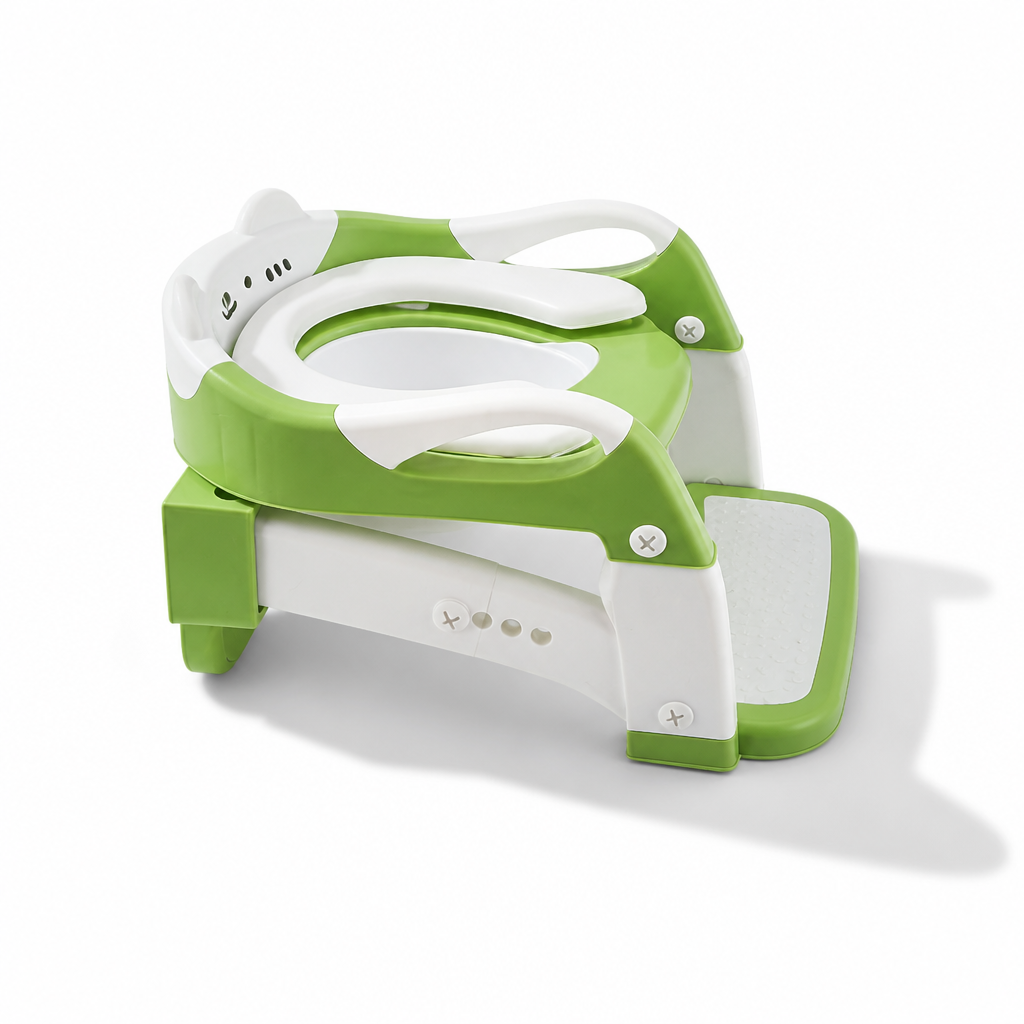 3-in-1 Foldable Toddler Potty Training Seat with Step Stool Ladder | Green Potty Chair for Boys & Girls