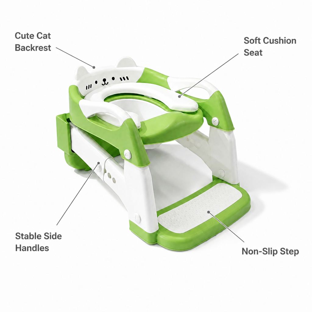 3-in-1 Foldable Toddler Potty Training Seat with Step Stool Ladder | Green Potty Chair for Boys & Girls