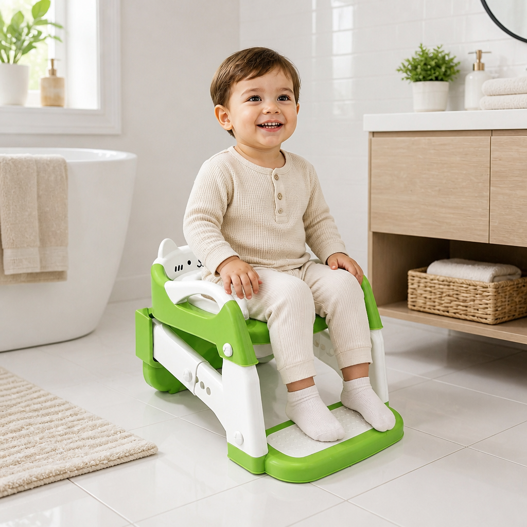 3-in-1 Foldable Toddler Potty Training Seat with Step Stool Ladder | Green Potty Chair for Boys & Girls