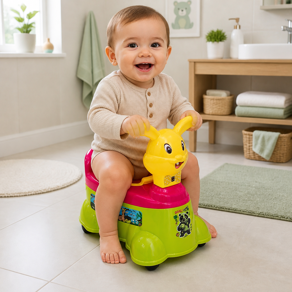 Ride-On Bunny Toddler Potty Training Chair with Wheels & Lid