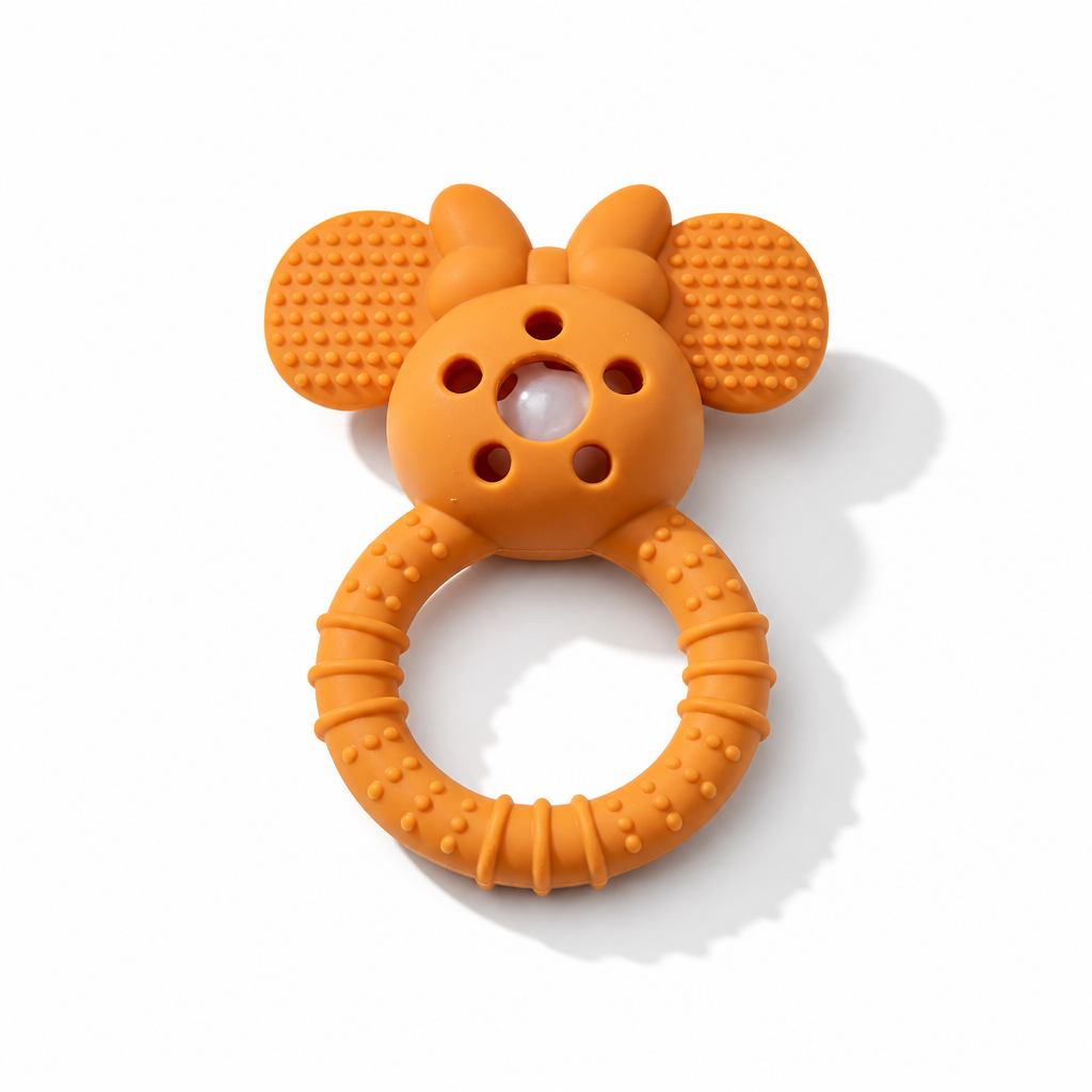 Orange Silicone Baby Teether Toy - BPA Free Soft Chew Ring for Infants & Toddlers (3-24 Months)