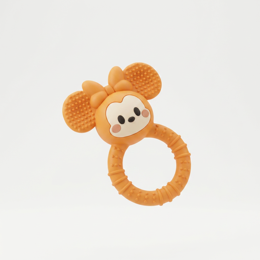 Orange Silicone Baby Teether Toy - BPA Free Soft Chew Ring for Infants & Toddlers (3-24 Months)