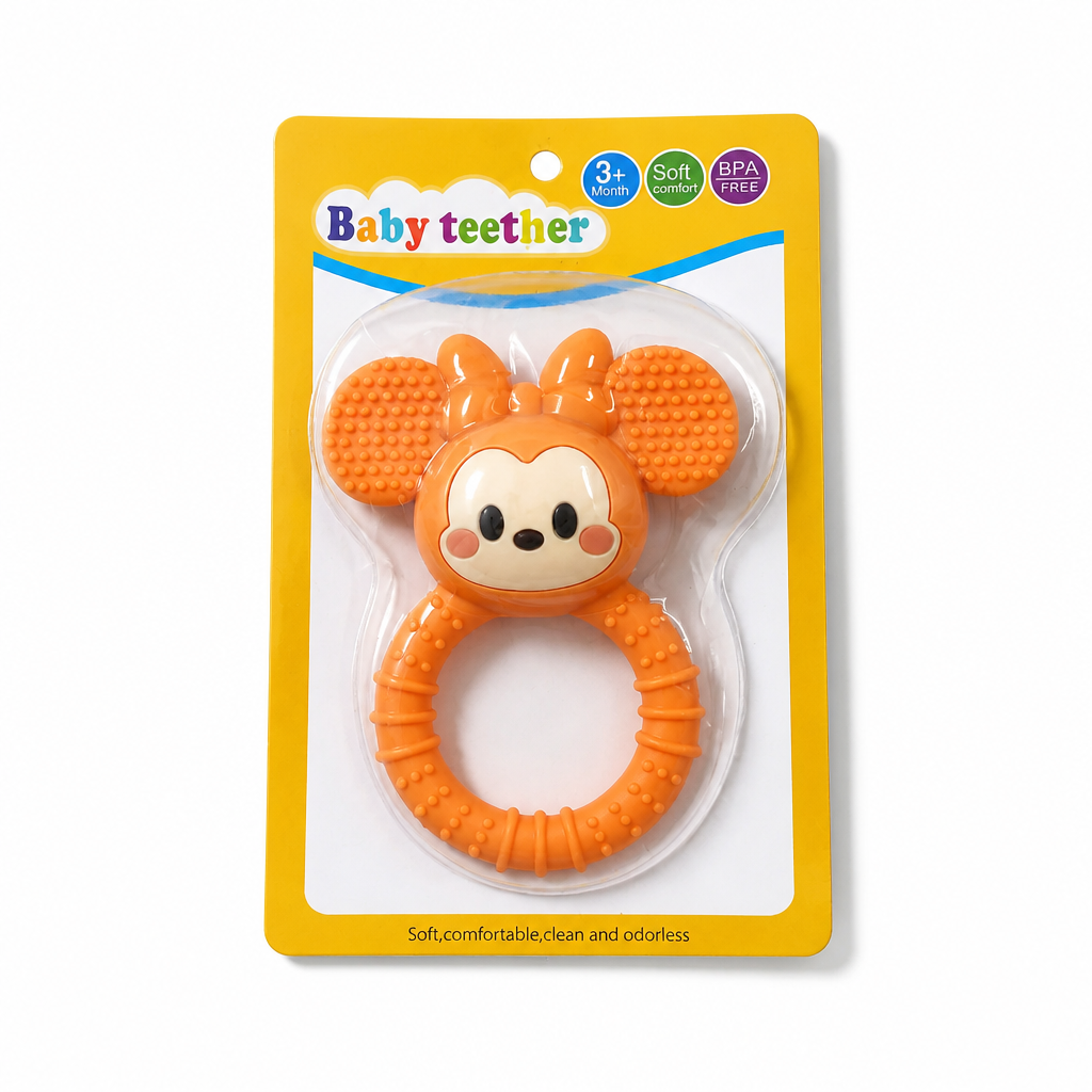 Orange Silicone Baby Teether Toy - BPA Free Soft Chew Ring for Infants & Toddlers (3-24 Months)