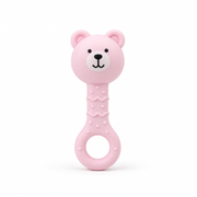 Kids Boon Pink Bear Musical Rattle Teether | BPA-Free Silicone Teething Toy for Babies 3-24 Months