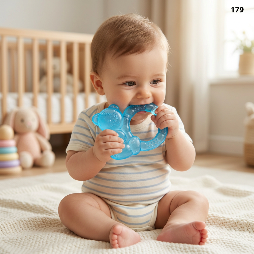 Kids Boon Water-Filled Baby Teether Toy – Cooling Gel Bear Teething Ring for Gums Pain Relief, BPA-Free Blue Silicone Teether