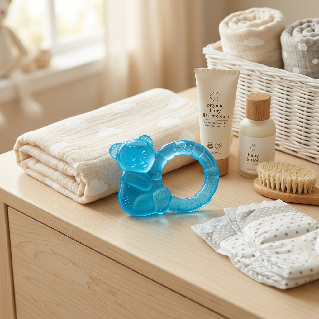 Kids Boon Water-Filled Baby Teether Toy – Cooling Gel Bear Teething Ring for Gums Pain Relief, BPA-Free Blue Silicone Teether