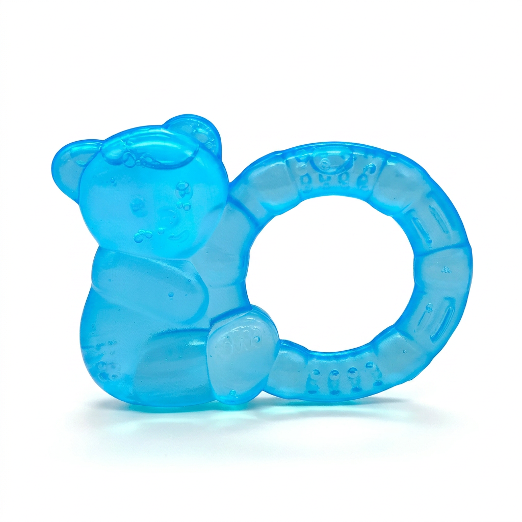 Kids Boon Water-Filled Baby Teether Toy – Cooling Gel Bear Teething Ring for Gums Pain Relief, BPA-Free Blue Silicone Teether