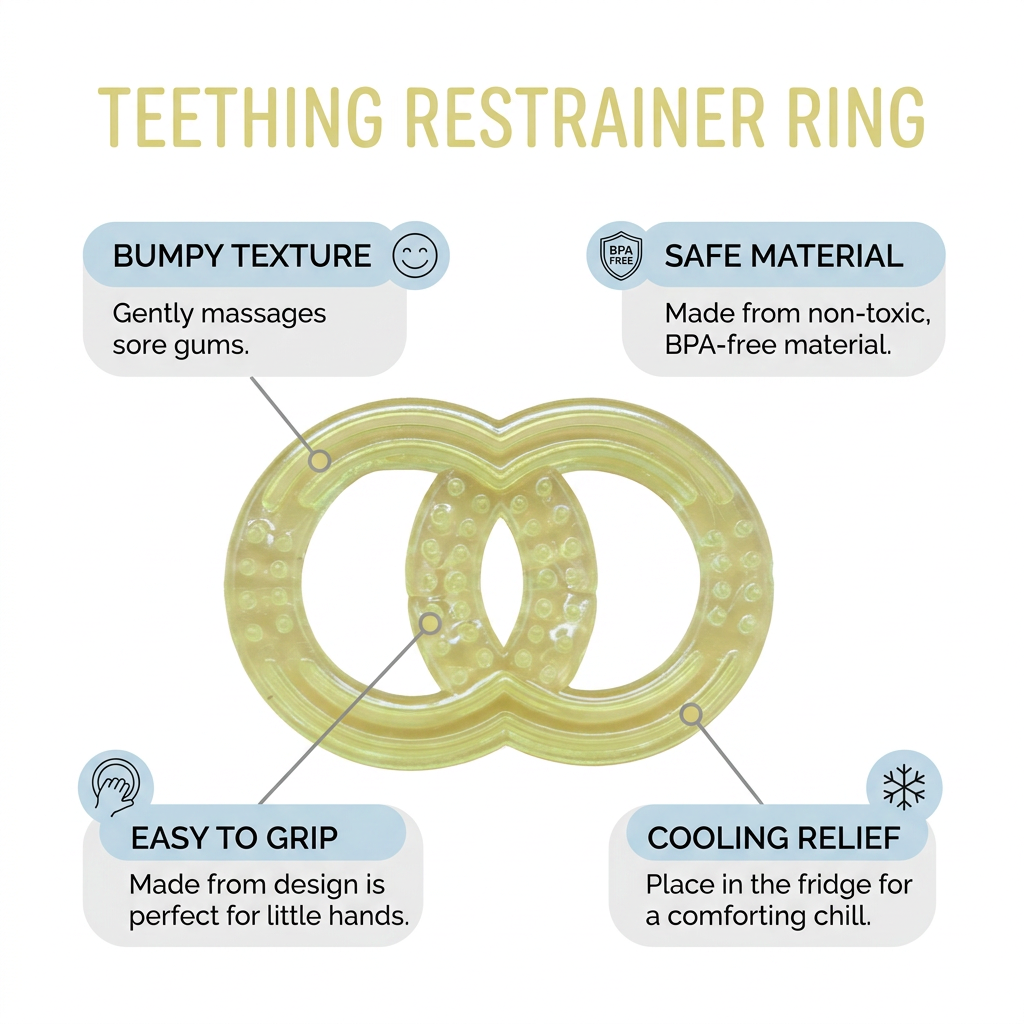 Kids Boon Dual-Ring Silicone Baby Teether Toy – Soft Textured Teething Ring for Gums (Yellow)
