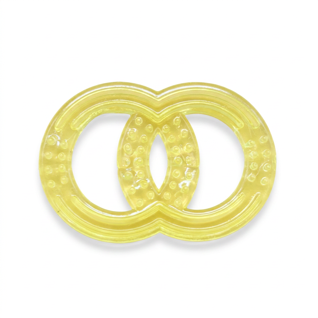 Kids Boon Dual-Ring Silicone Baby Teether Toy – Soft Textured Teething Ring for Gums (Yellow)