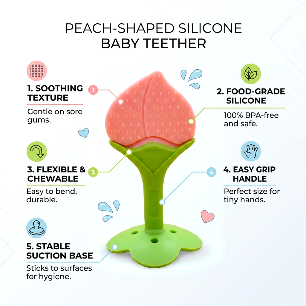 Kids Boon Peach Silicone Baby Teether Toy – BPA-Free Infant Teething Toy for Gum Pain Relief & Oral Development