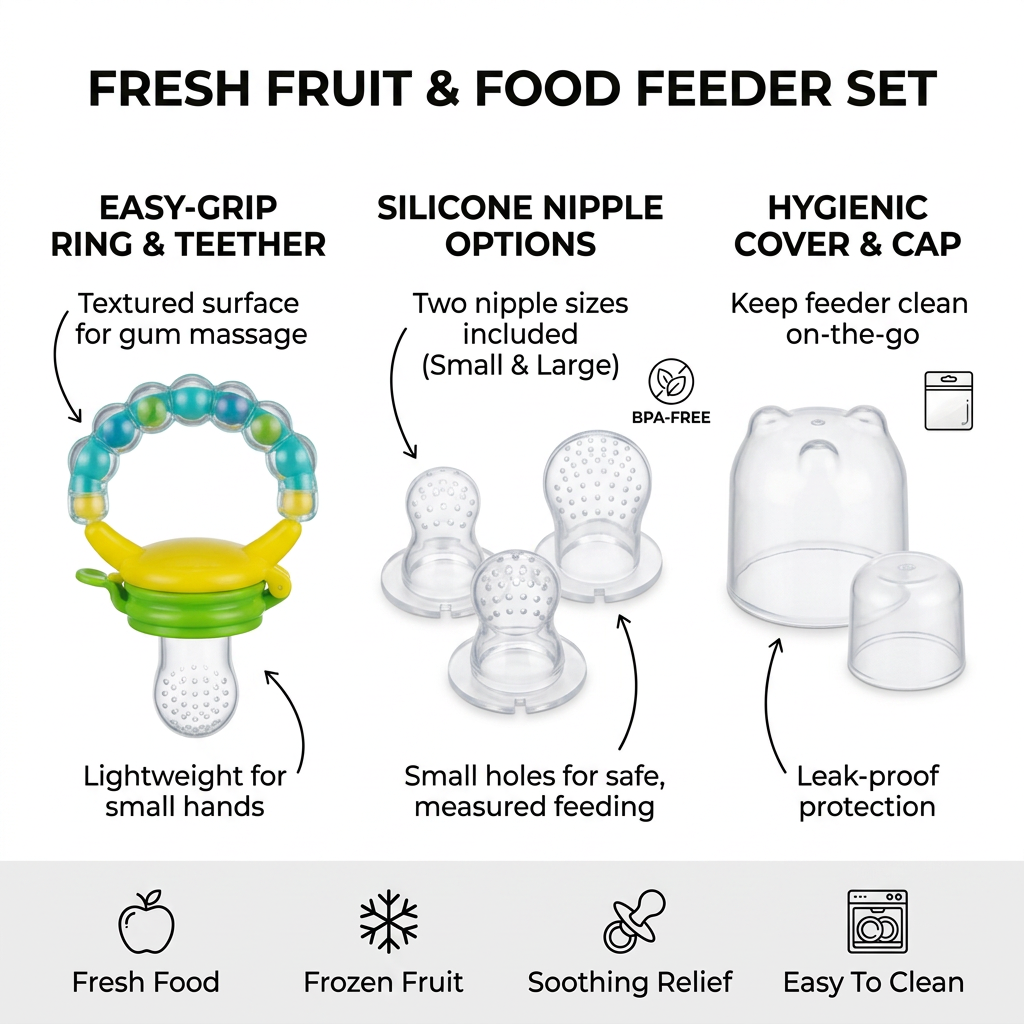 2-in-1 Baby Fruit Feeder Pacifier & Rattle Teether | Food-Grade Silicone Infant Teething Toy