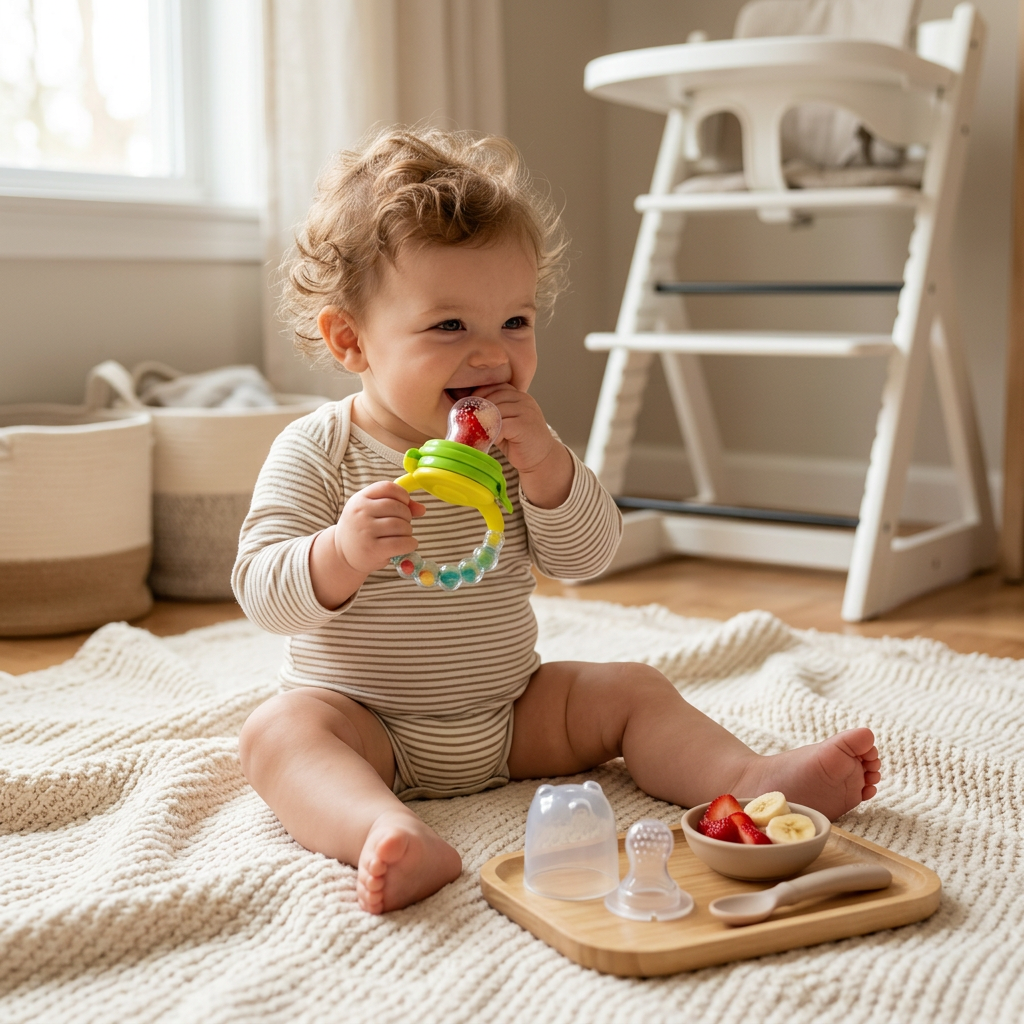 2-in-1 Baby Fruit Feeder Pacifier & Rattle Teether | Food-Grade Silicone Infant Teething Toy