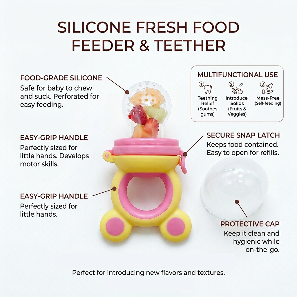Kids Boon 2-in-1 Baby Fresh Food Feeder & Silicone Teething Pacifier | Safe Fruit Nibbler