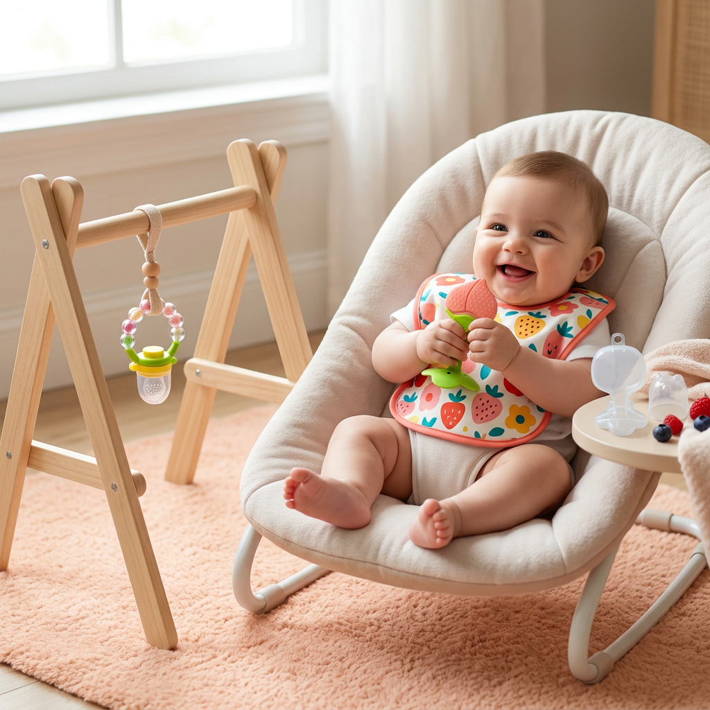 Kids Boon 2-Piece Silicone Fruit Teether & Sensory Rattle Set with Travel Cases | BPA-Free Baby Chew Toys