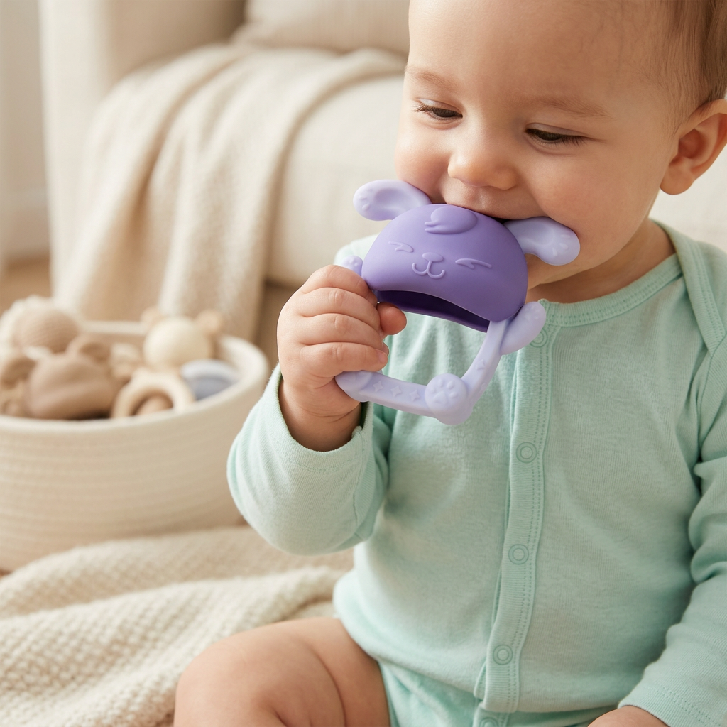 Kids Boon Silicone Bunny Baby Teether – BPA-Free Purple Infant Teething Toy & Soother