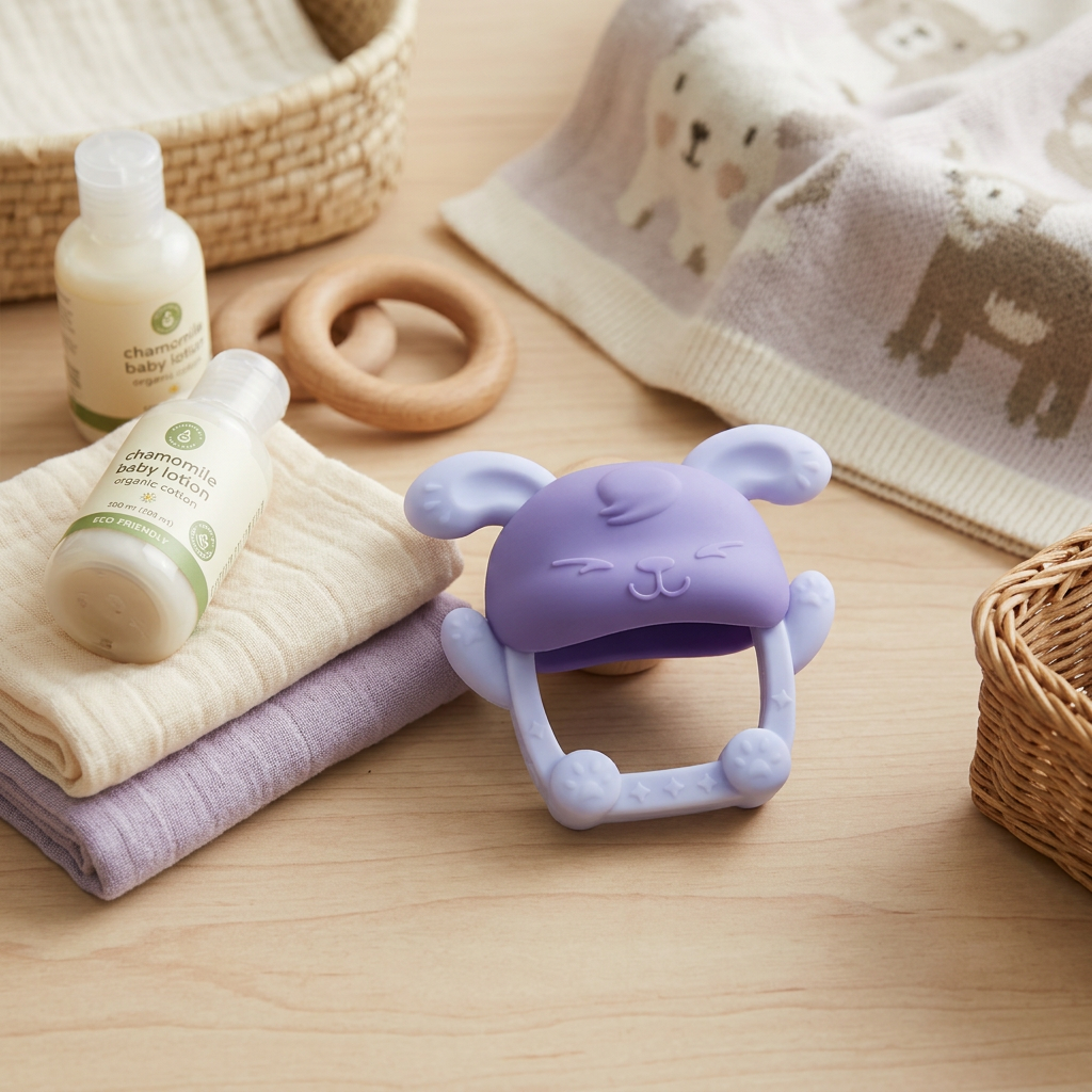 Kids Boon Silicone Bunny Baby Teether – BPA-Free Purple Infant Teething Toy & Soother