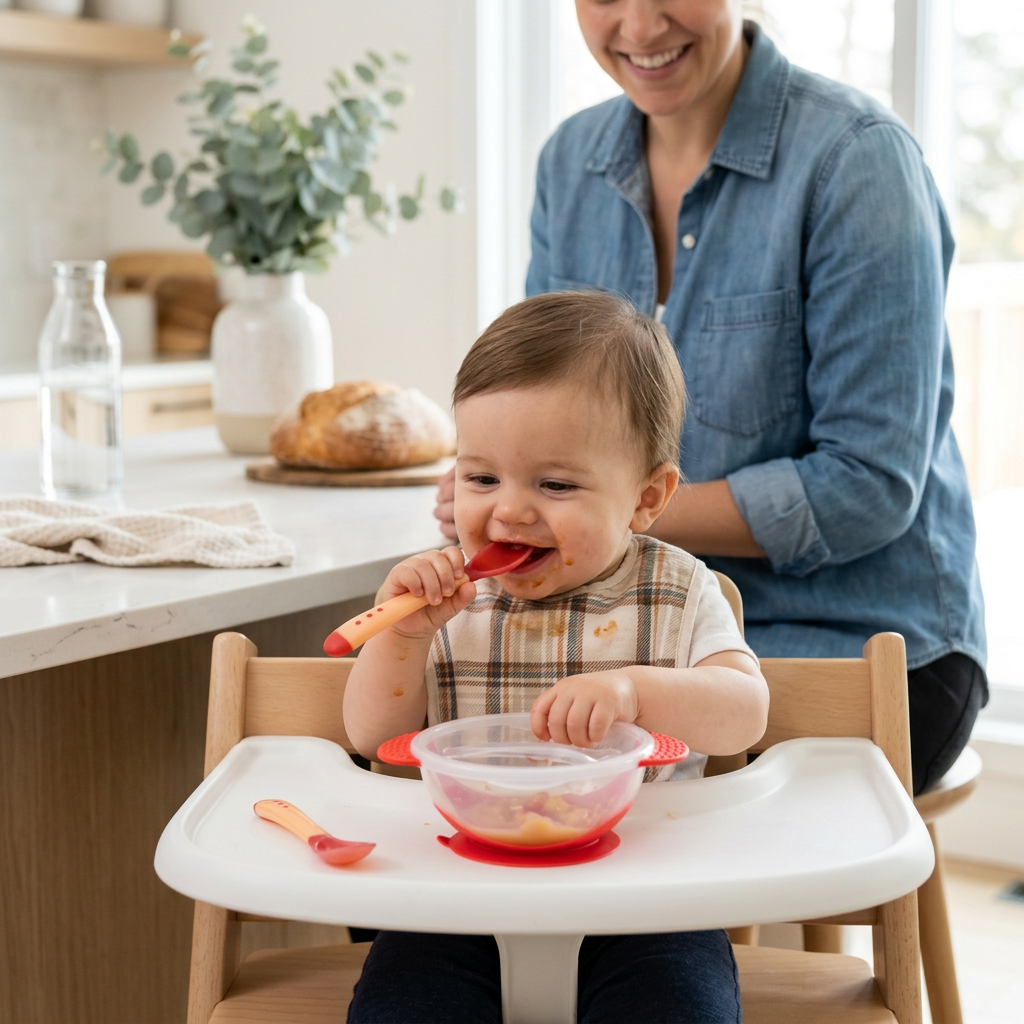 Kids Boon Baby Suction Bowl Set with Lid and Soft-Tip Spoon – Spill-Proof Toddler Travel Feeding Kit (Red)