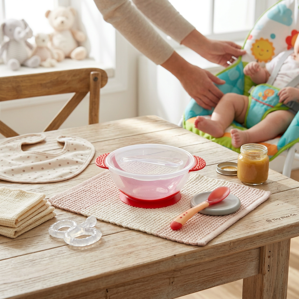 Kids Boon Baby Suction Bowl Set with Lid and Soft-Tip Spoon – Spill-Proof Toddler Travel Feeding Kit (Red)